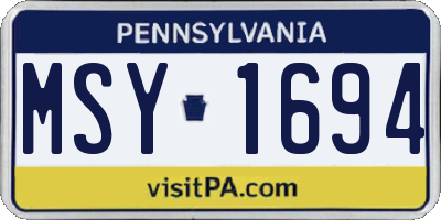 PA license plate MSY1694