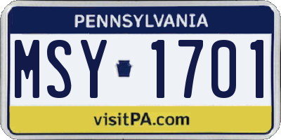 PA license plate MSY1701