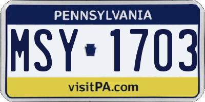 PA license plate MSY1703