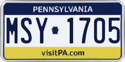 PA license plate MSY1705