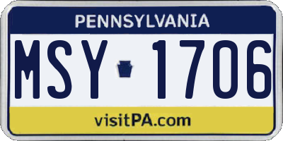 PA license plate MSY1706