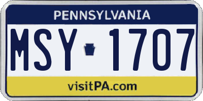 PA license plate MSY1707