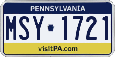 PA license plate MSY1721