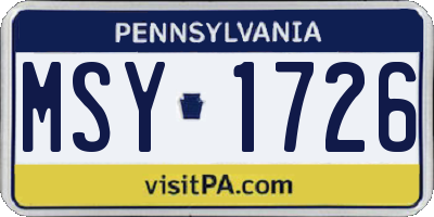 PA license plate MSY1726