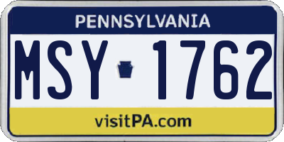 PA license plate MSY1762