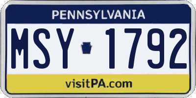 PA license plate MSY1792