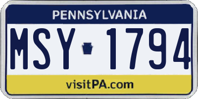 PA license plate MSY1794