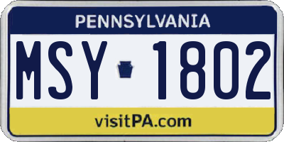 PA license plate MSY1802