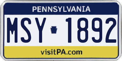 PA license plate MSY1892
