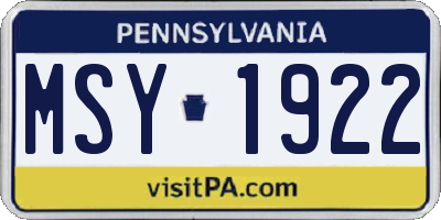 PA license plate MSY1922