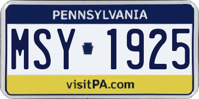 PA license plate MSY1925