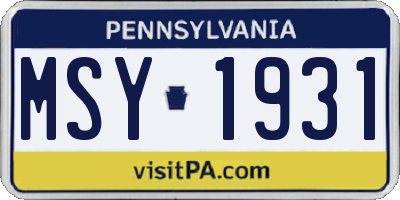 PA license plate MSY1931