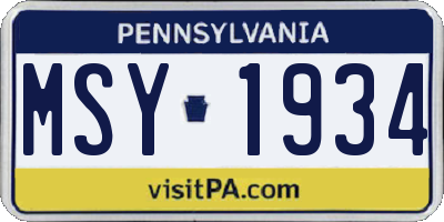 PA license plate MSY1934