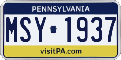 PA license plate MSY1937