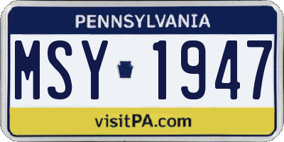 PA license plate MSY1947