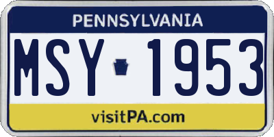 PA license plate MSY1953