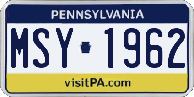 PA license plate MSY1962