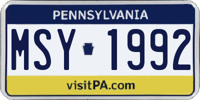 PA license plate MSY1992