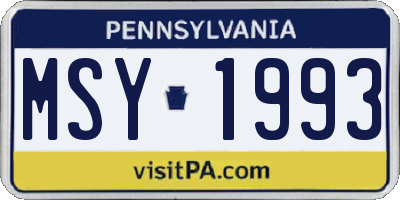 PA license plate MSY1993