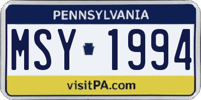 PA license plate MSY1994