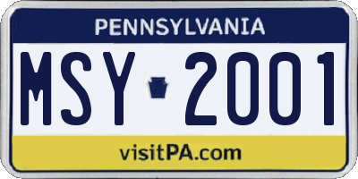 PA license plate MSY2001
