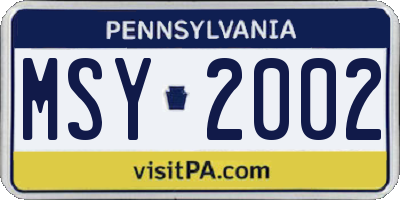 PA license plate MSY2002