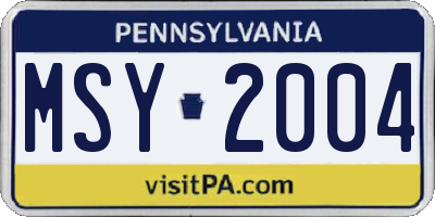 PA license plate MSY2004