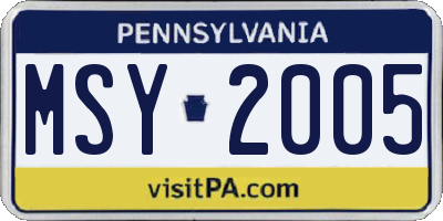 PA license plate MSY2005