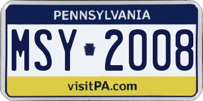 PA license plate MSY2008