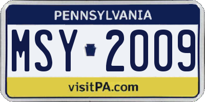 PA license plate MSY2009