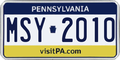 PA license plate MSY2010