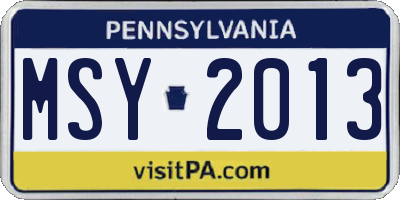 PA license plate MSY2013
