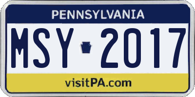 PA license plate MSY2017