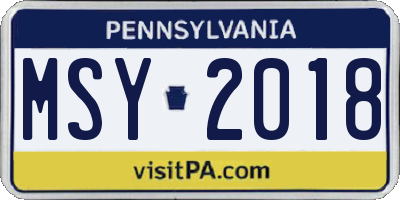 PA license plate MSY2018