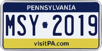 PA license plate MSY2019