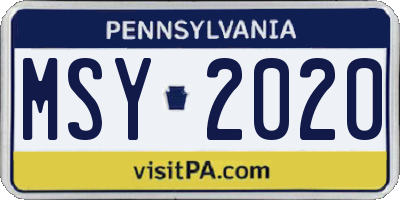 PA license plate MSY2020