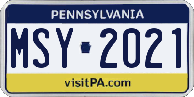PA license plate MSY2021