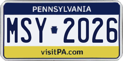 PA license plate MSY2026