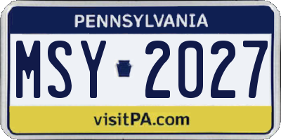 PA license plate MSY2027