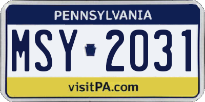 PA license plate MSY2031