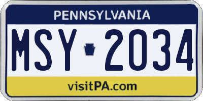 PA license plate MSY2034