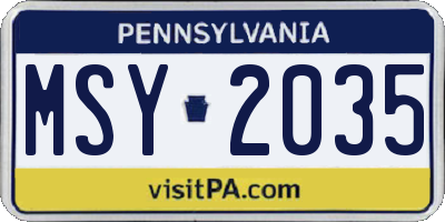 PA license plate MSY2035