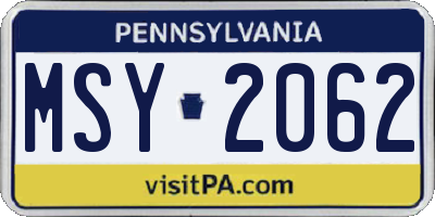 PA license plate MSY2062
