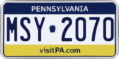 PA license plate MSY2070