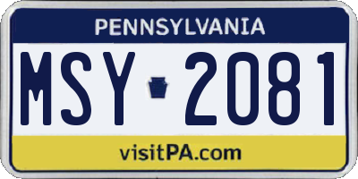 PA license plate MSY2081