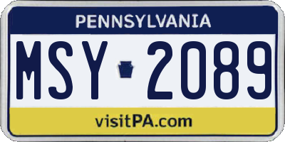 PA license plate MSY2089