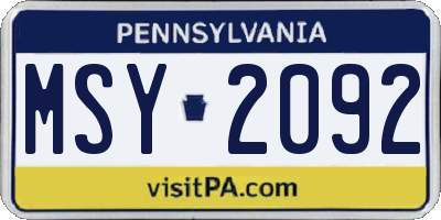 PA license plate MSY2092