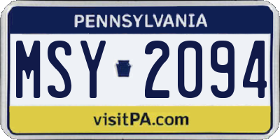 PA license plate MSY2094