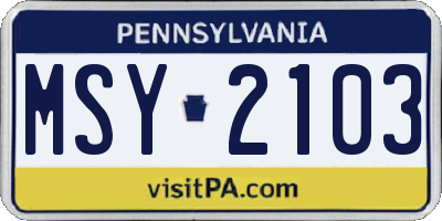 PA license plate MSY2103