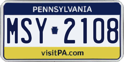 PA license plate MSY2108
